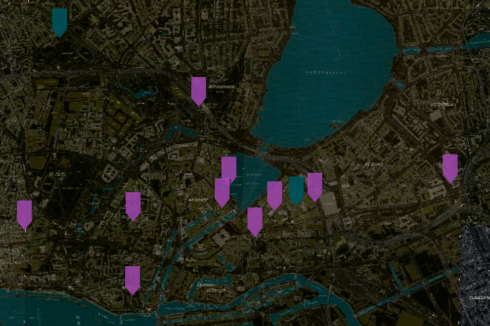 Map of restrooms with mirrors